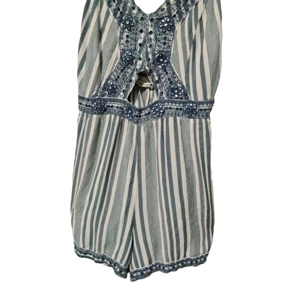 American Eagle Outfitters Striped V-Neck Cutout Embroidered Romper Size Medium - Picture 4 of 11